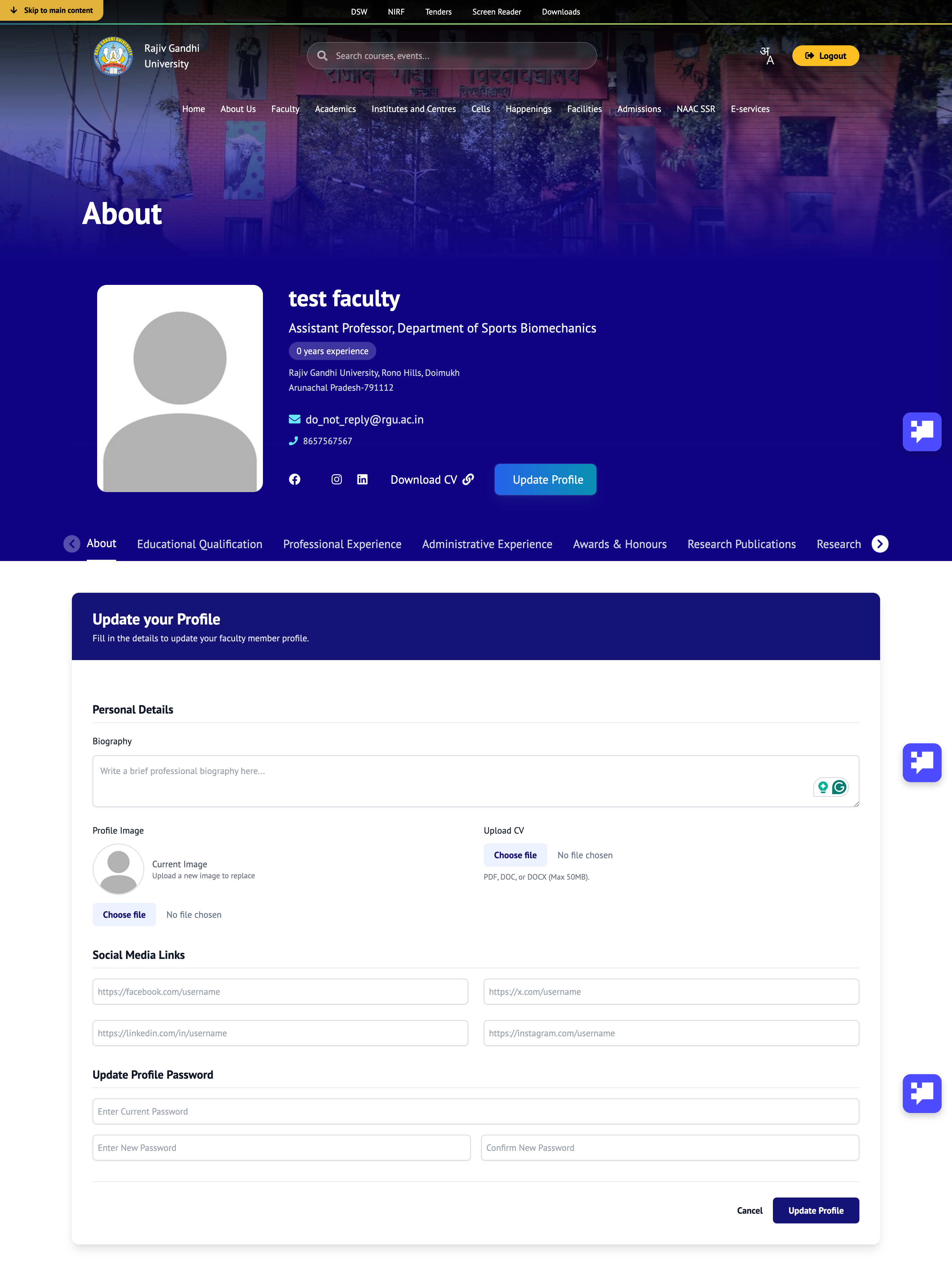 Update Profile Section