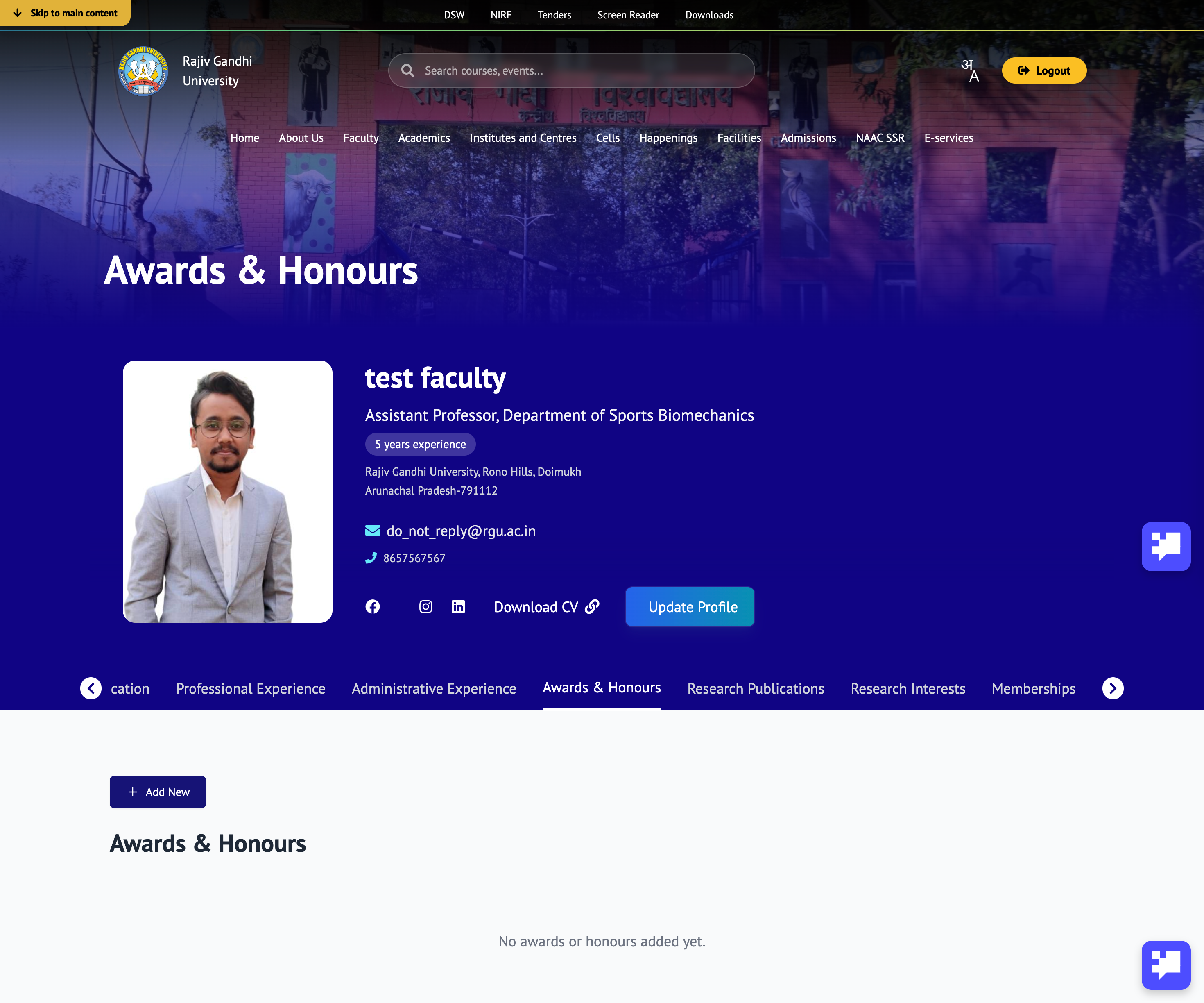 Awards and Honours Tab