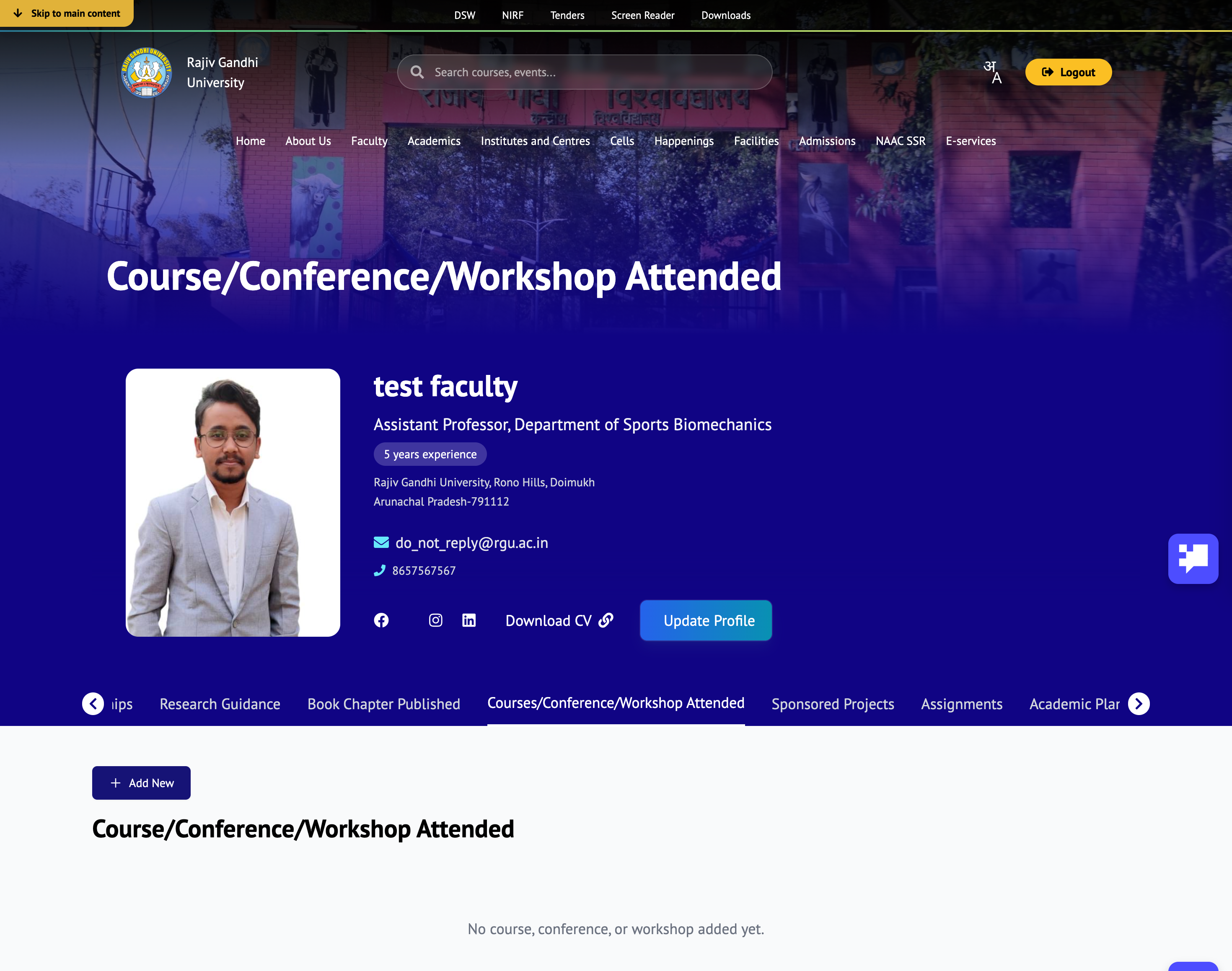 Courses and Conferences Tab