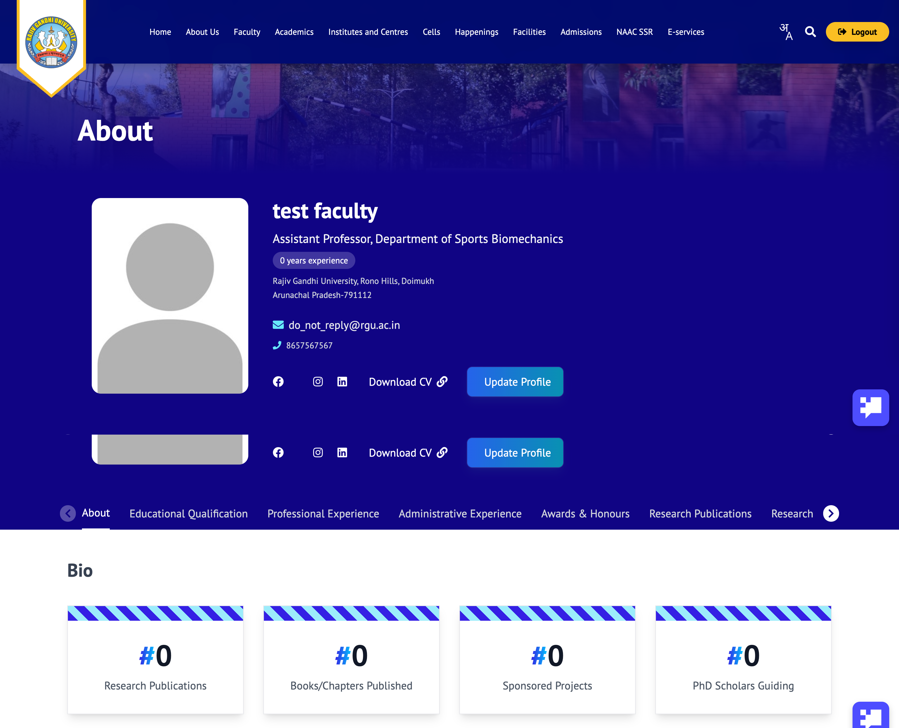 Faculty Profile Page