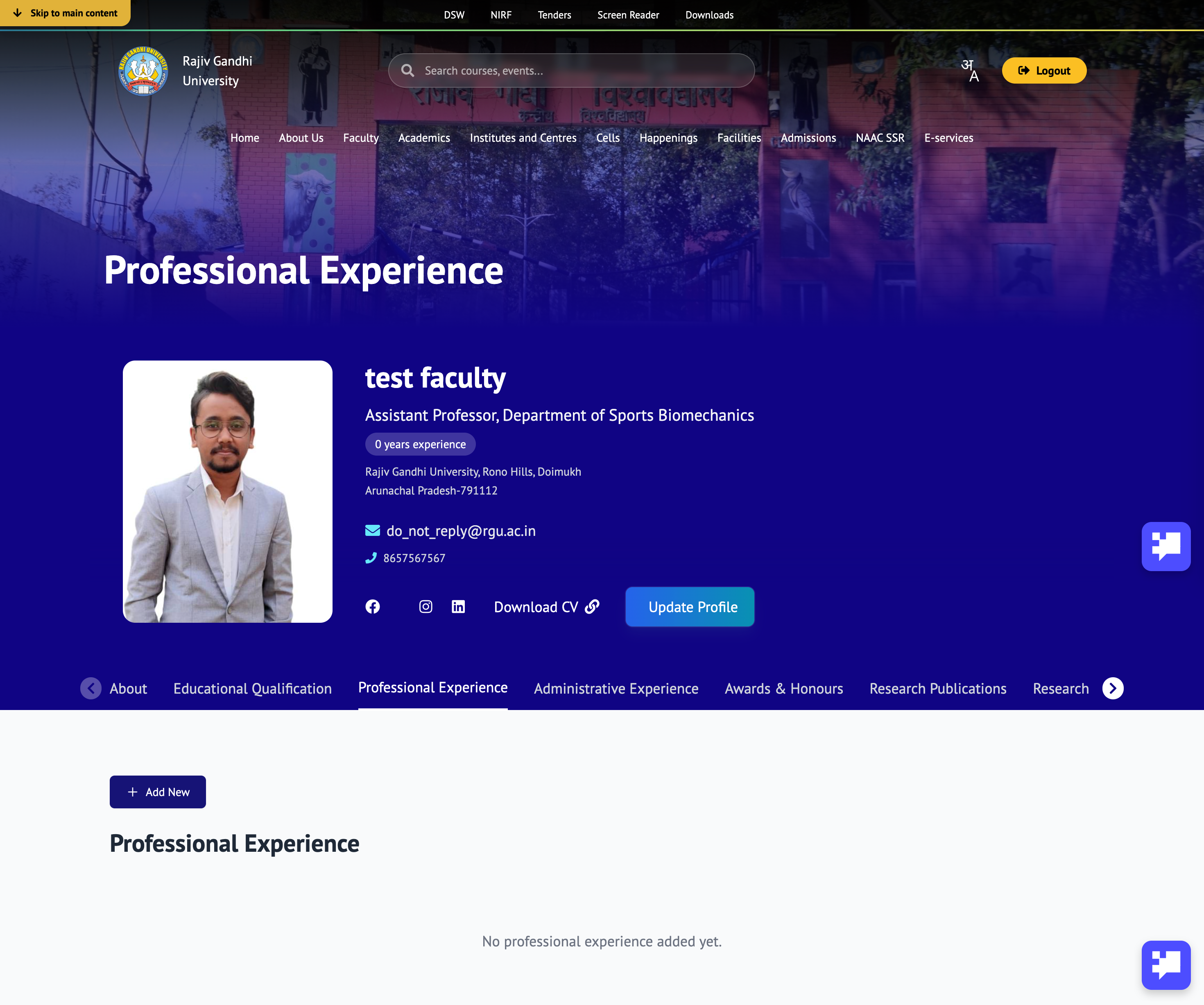 Professional Experience Empty State