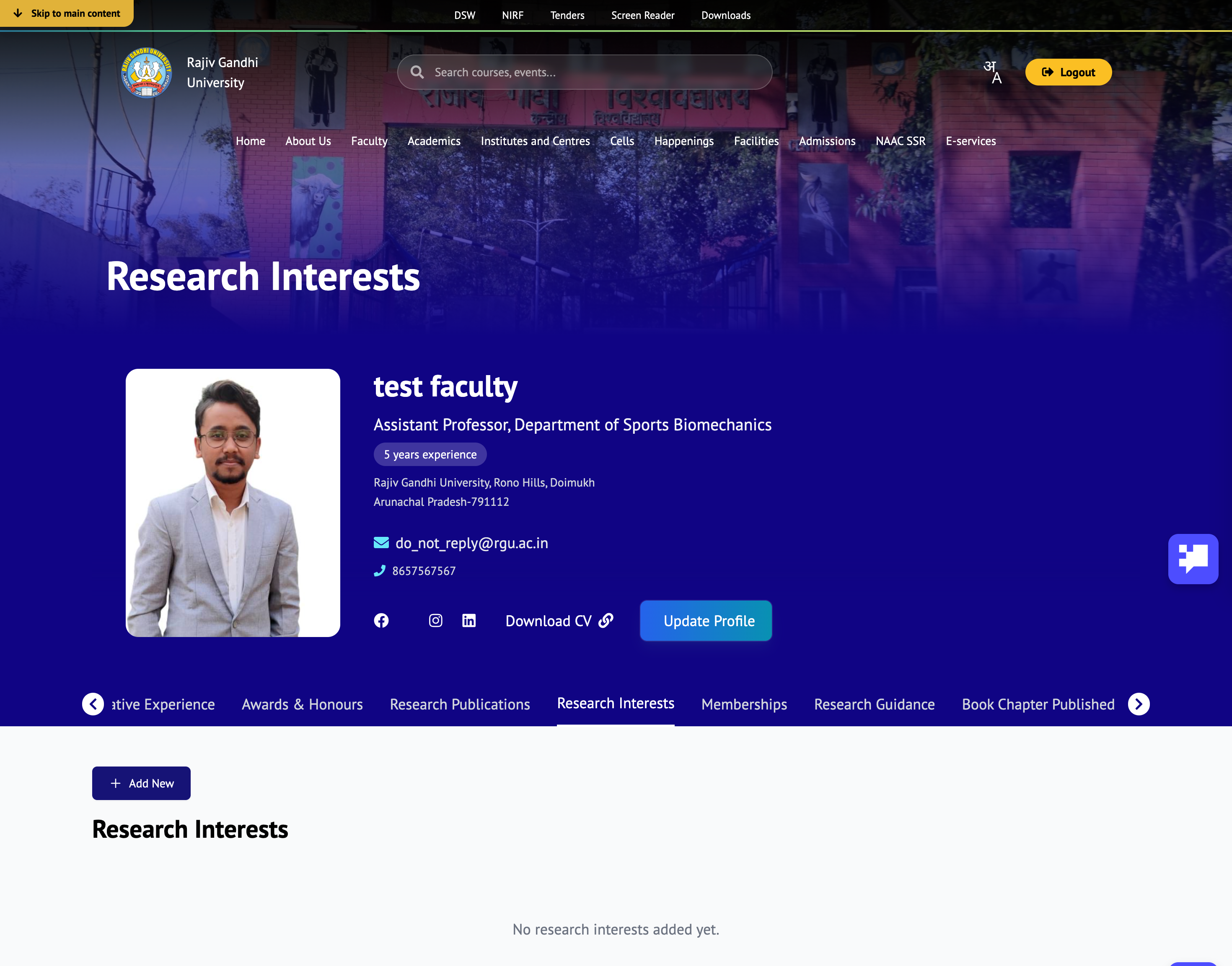Research Interests Tab